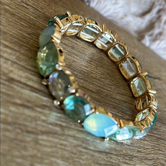 Anne Klein Aqua Blue and Gold Gemstone Bracelet - Picture 6 of 8